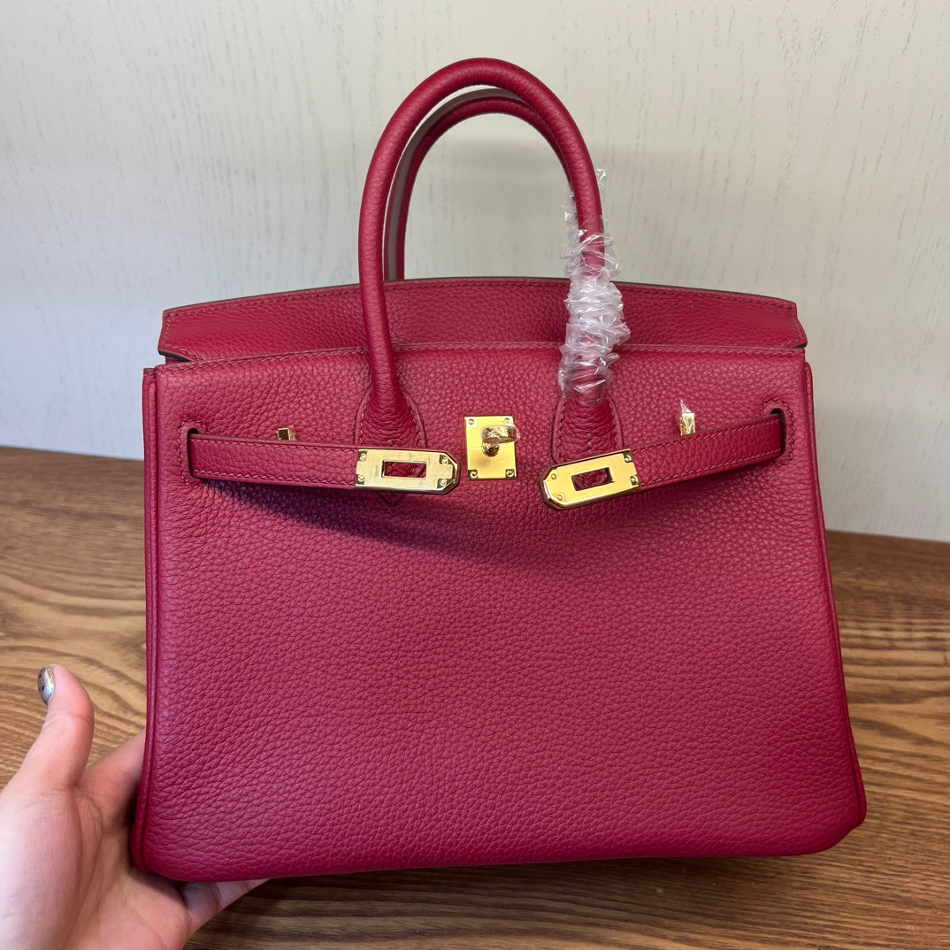 Premium Red Grained Leather Handbag - Elegant Top-Handle Tote for Women