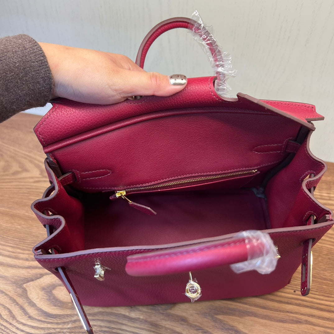 Premium Red Grained Leather Handbag - Elegant Top-Handle Tote for Women
