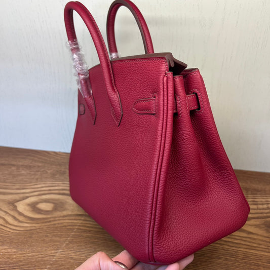 Premium Red Grained Leather Handbag - Elegant Top-Handle Tote for Women
