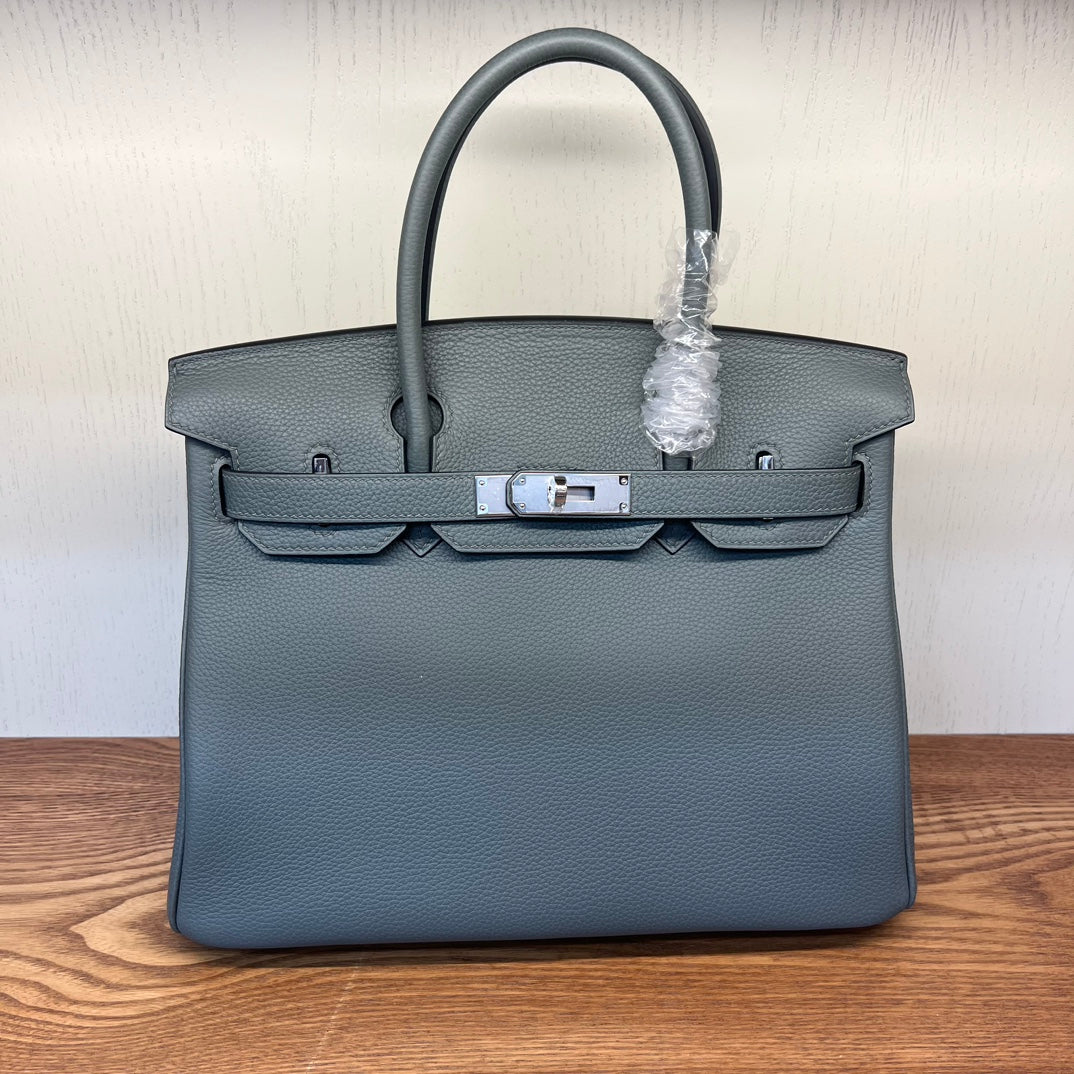 Elegant Grey Leather Top Handle Handbag - Classic Structured Satchel