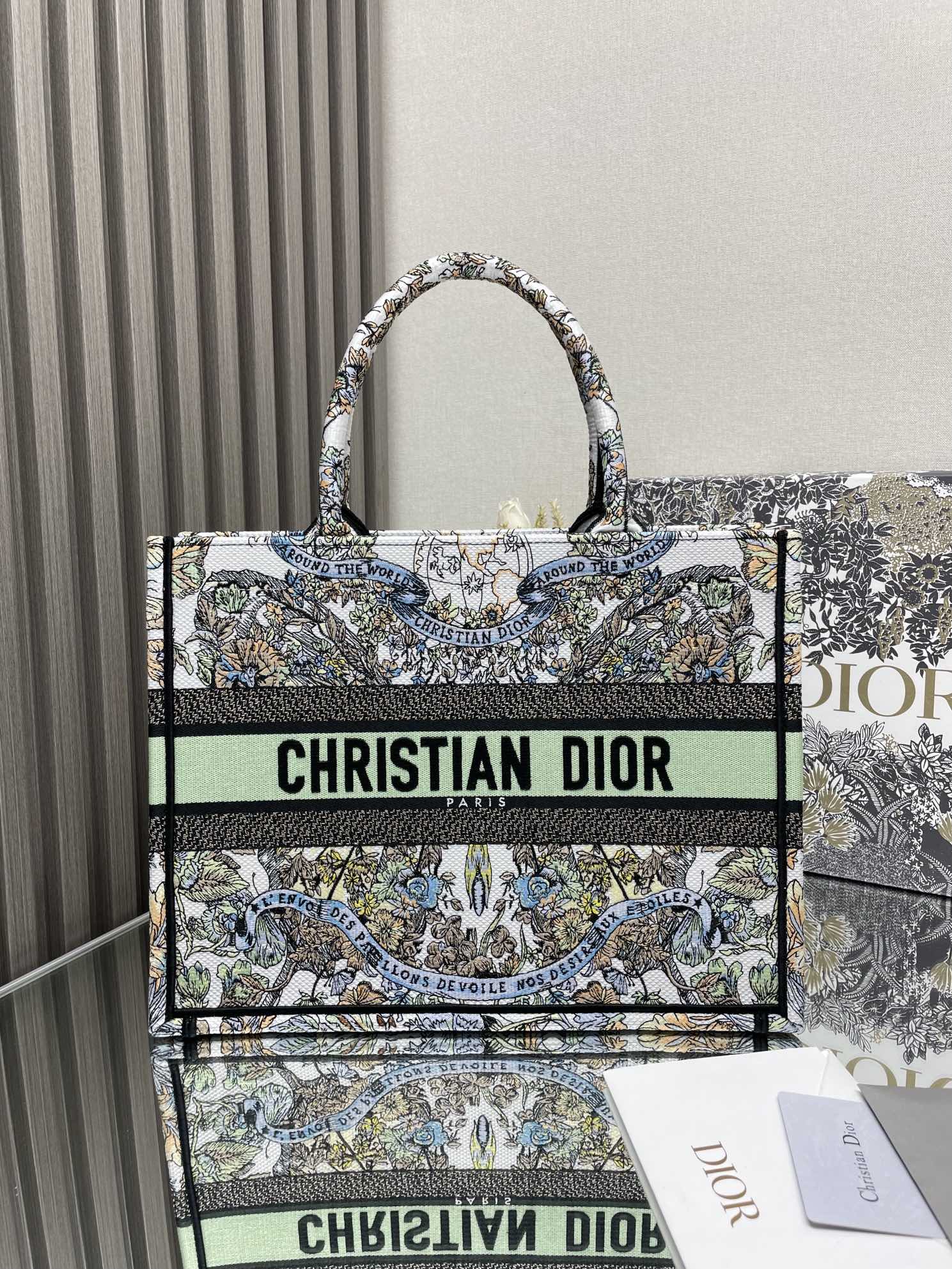 Christian Dior Large Book Tote Multi-Color Intricate Patterned Canvas Bag