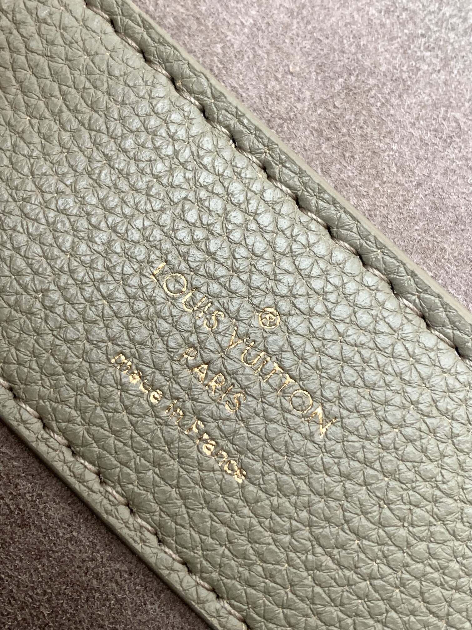 Louis Vuitton Elegant Sage Green and Cream Leather Top Handle Handbag with Gold Clasp