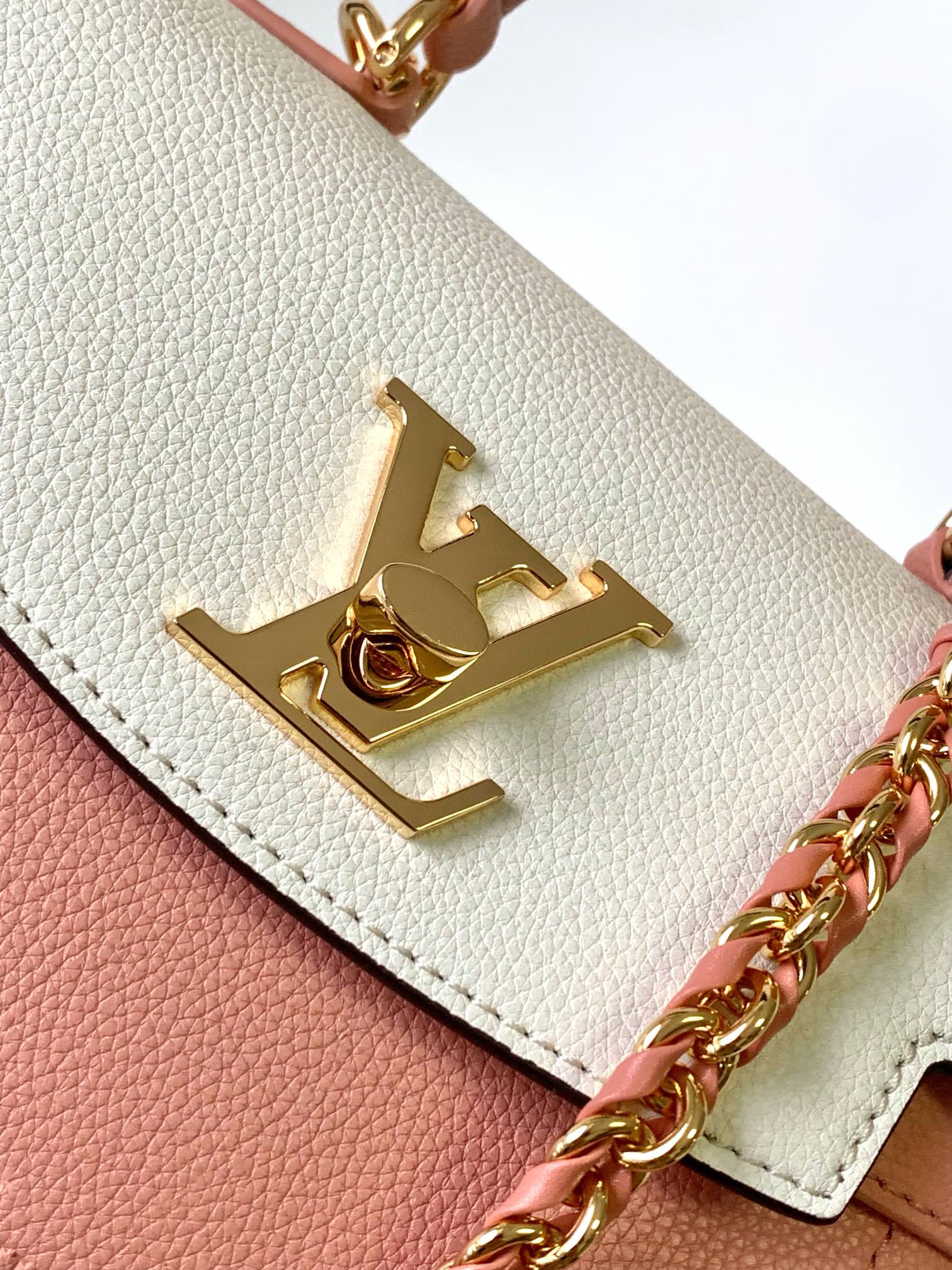 Louis Vuitton Two-Tone Pink and Cream Leather Top Handle Satchel Handbag