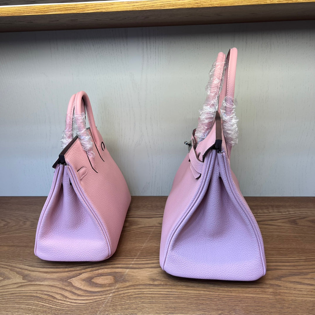 Luxury Pink Pebbled Leather Handbag - Elegant Grained Leather Tote with Protective Feet