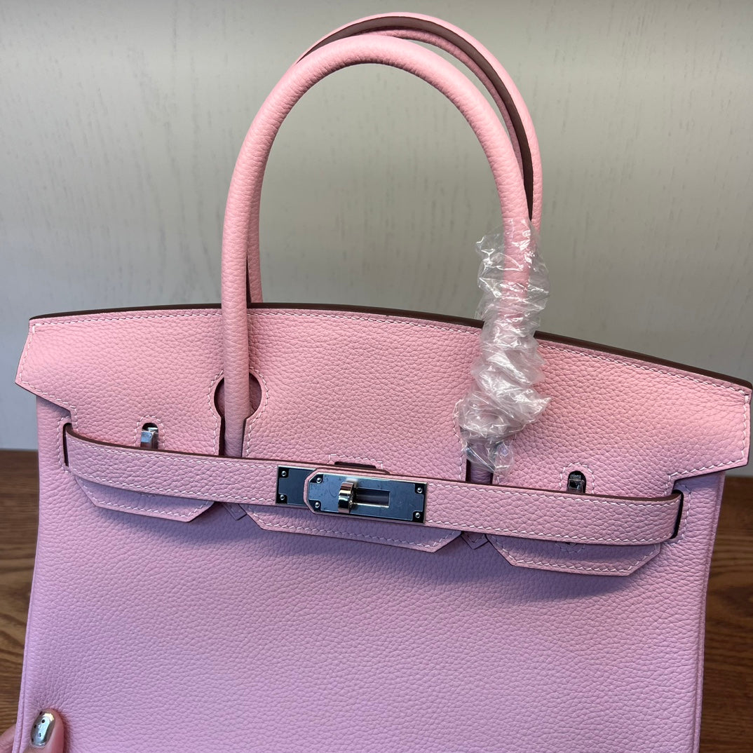 Luxury Pink Pebbled Leather Handbag - Elegant Grained Leather Tote with Protective Feet