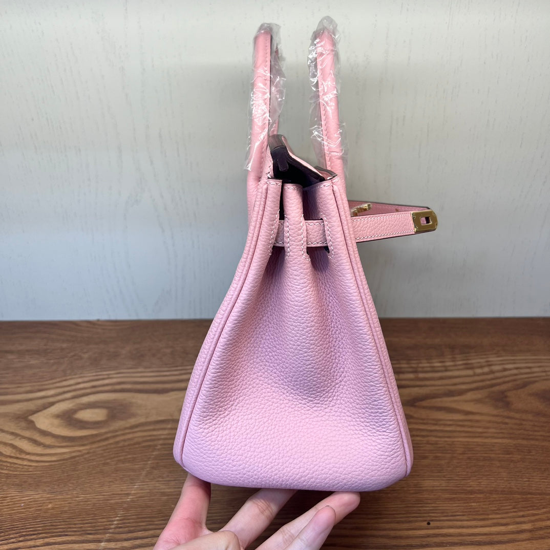 Luxury Pink Pebbled Leather Handbag - Elegant Grained Leather Tote with Protective Feet