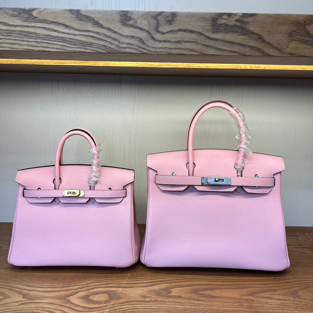 Luxury Pink Pebbled Leather Handbag - Elegant Grained Leather Tote with Protective Feet
