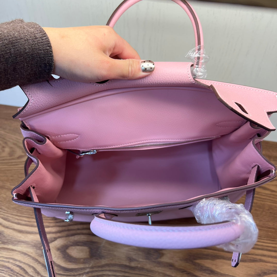Luxury Pink Pebbled Leather Handbag - Elegant Grained Leather Tote with Protective Feet