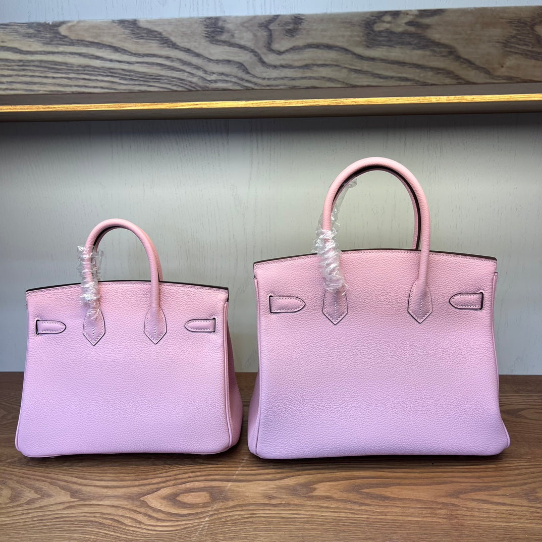 Luxury Pink Pebbled Leather Handbag - Elegant Grained Leather Tote with Protective Feet