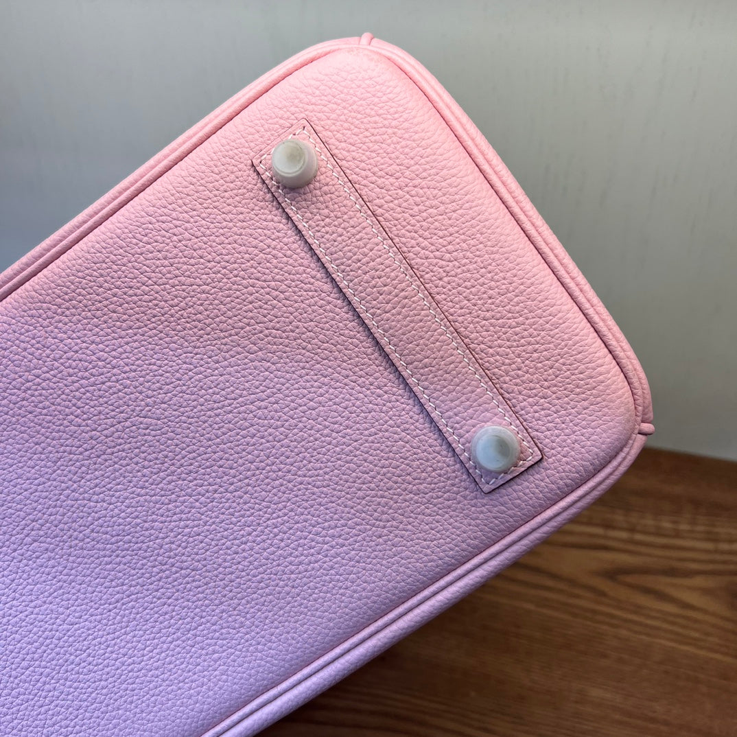 Luxury Pink Pebbled Leather Handbag - Elegant Grained Leather Tote with Protective Feet
