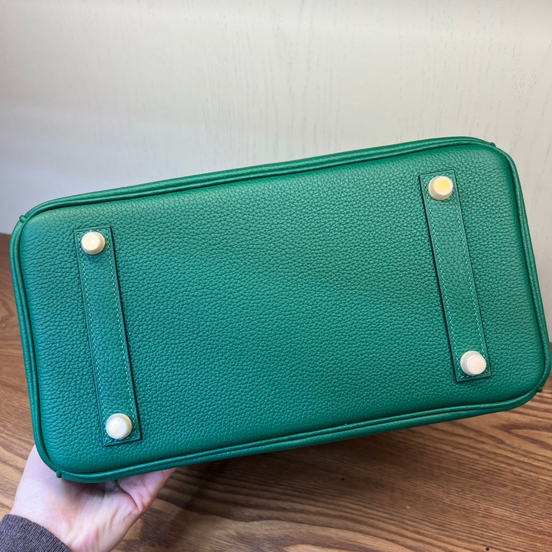 Emerald Green Textured Leather Top Handle Handbag - Elegant Birkin Style Tote
