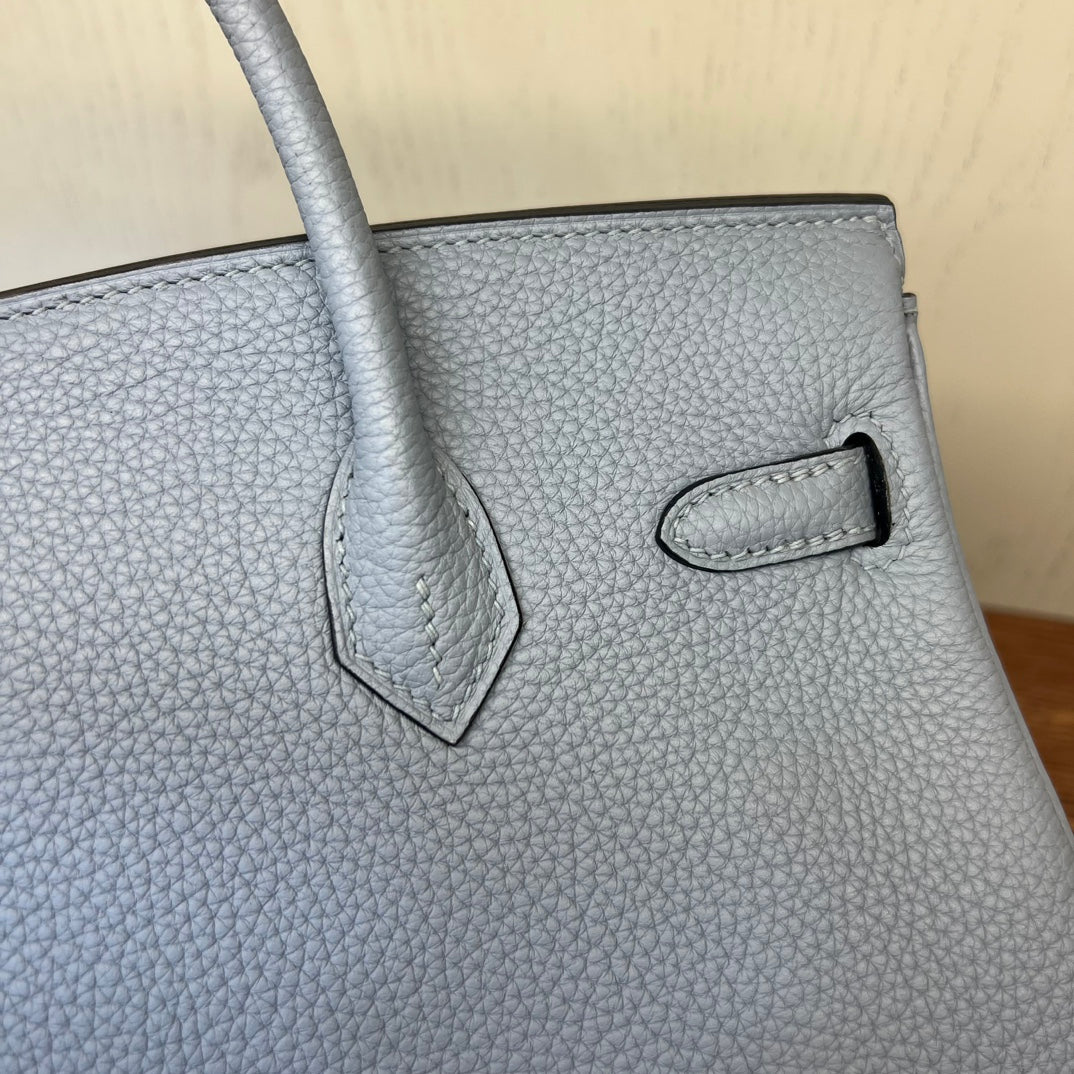 Elegant Light Blue Leather Satchel Handbag - Classic Top Handle Bag with Gold-Tone Hardware