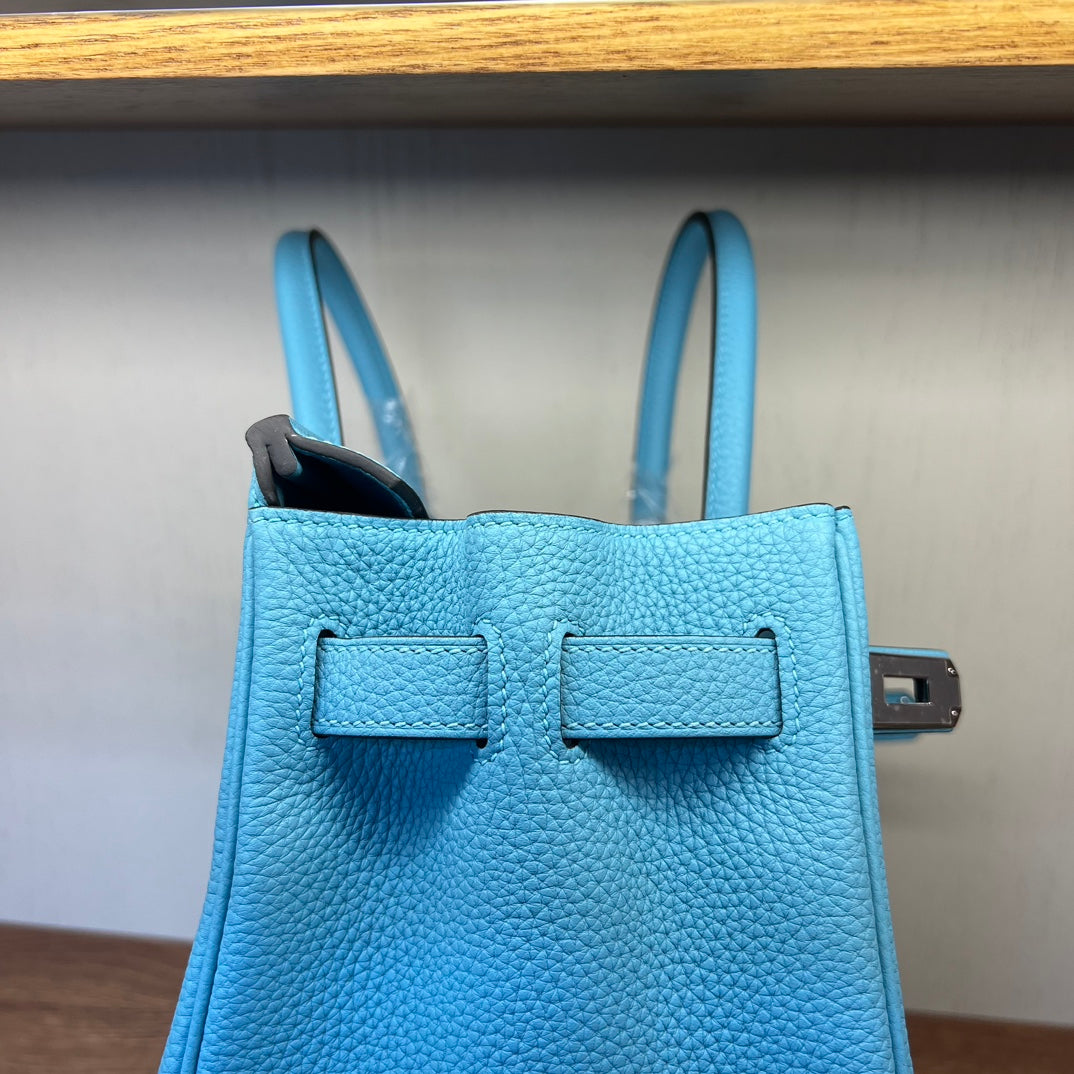 Bright Blue Textured Leather Top Handle Satchel Bag
