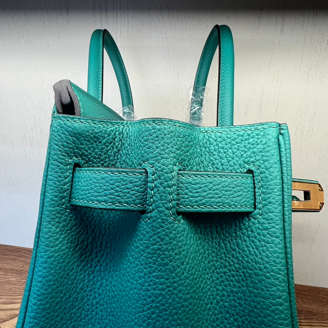 Teal Textured Leather Birkin-Style Handbag with Gold-Tone Hardware
