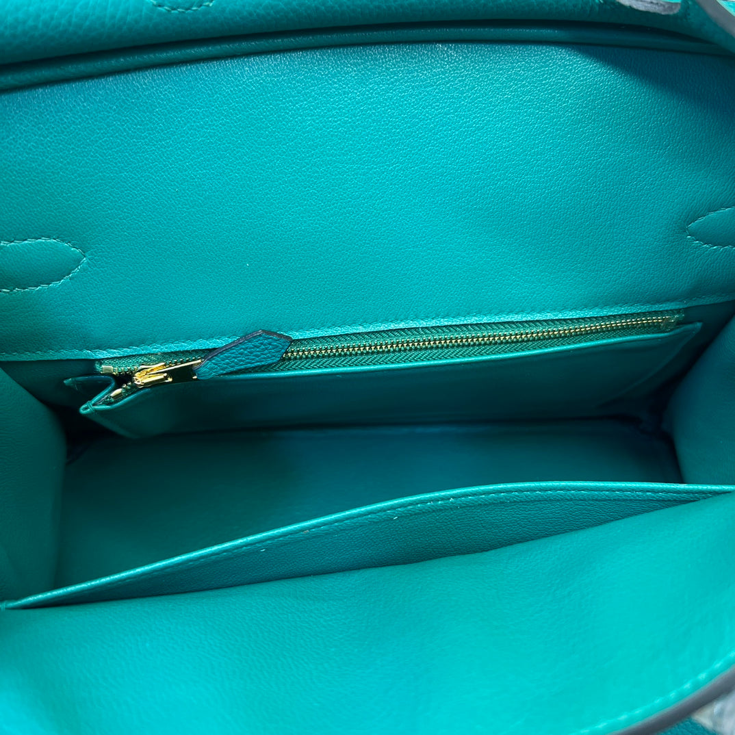 Teal Textured Leather Birkin-Style Handbag with Gold-Tone Hardware