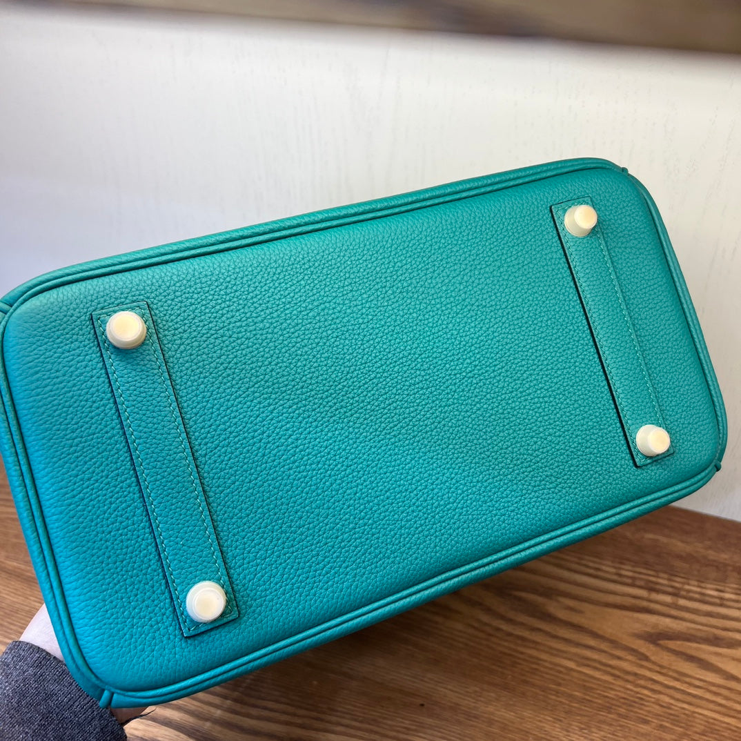 Teal Textured Leather Birkin-Style Handbag with Gold-Tone Hardware