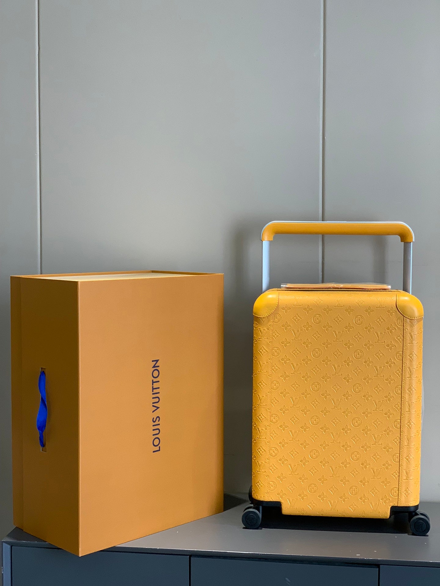 Yellow Monogram Wide Handle Hardshell Spinner Suitcase