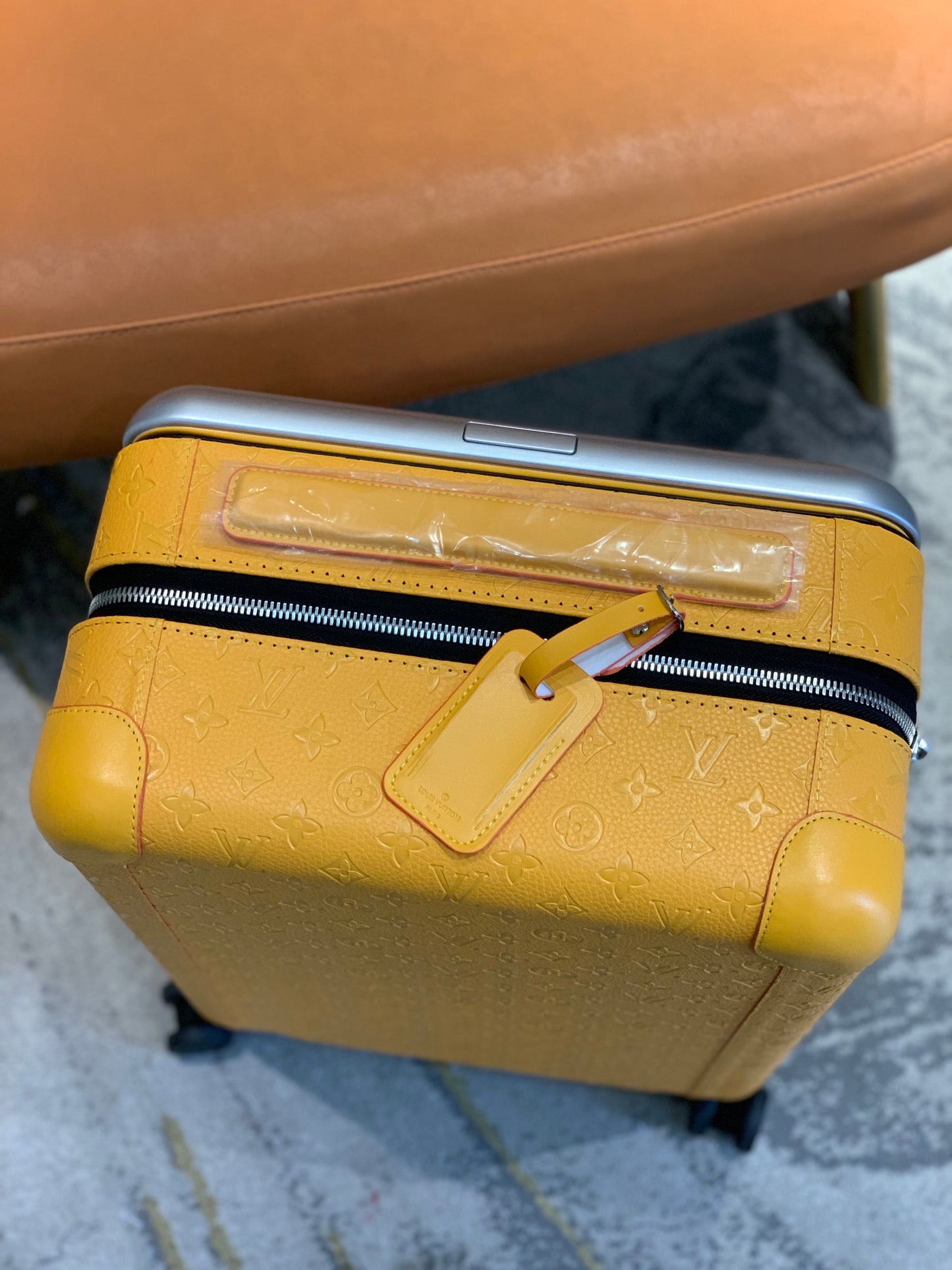 Yellow Monogram Wide Handle Hardshell Spinner Suitcase