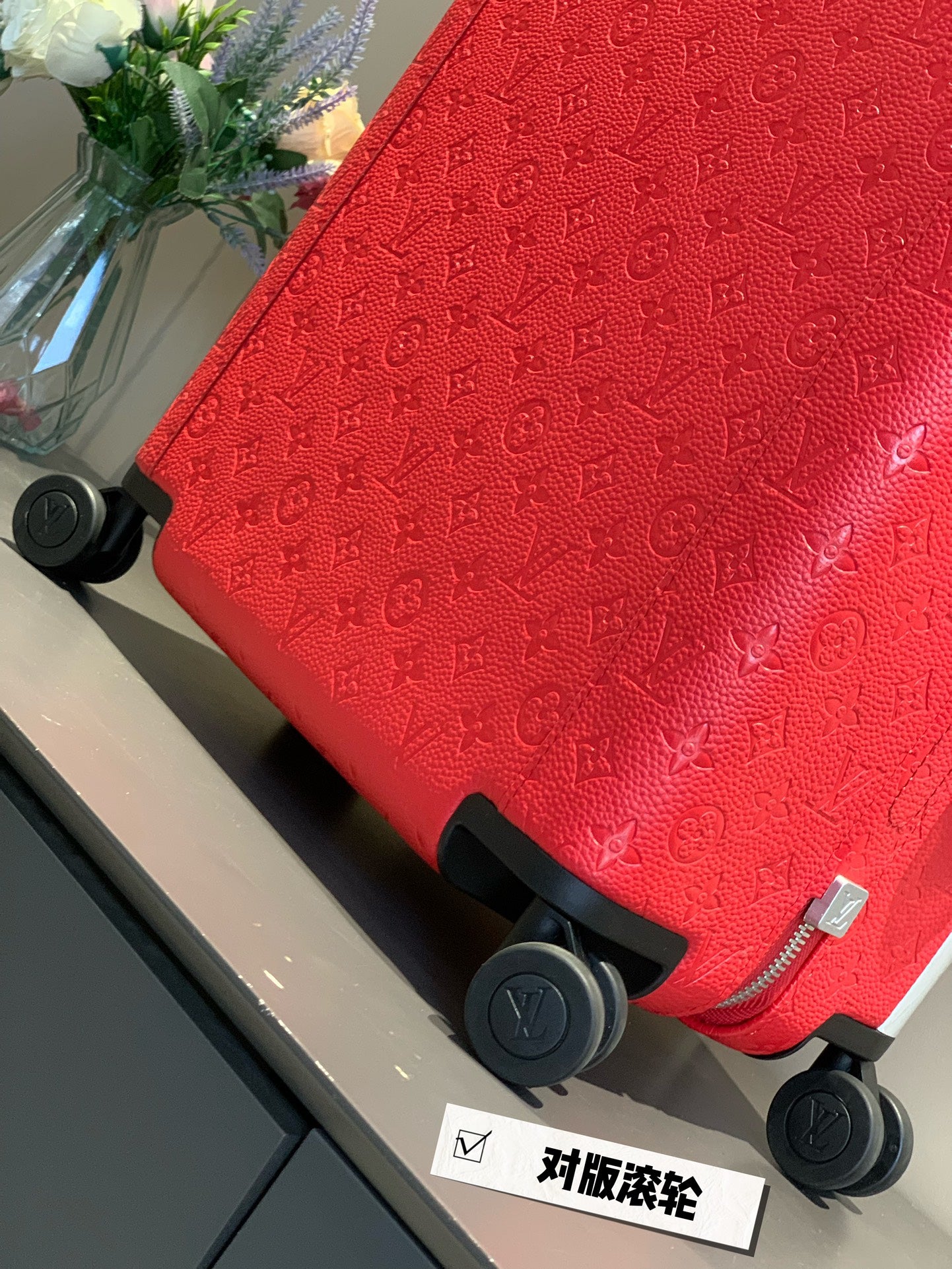Red Monogram Embossed Hardshell Rolling Suitcase Travel Luggage