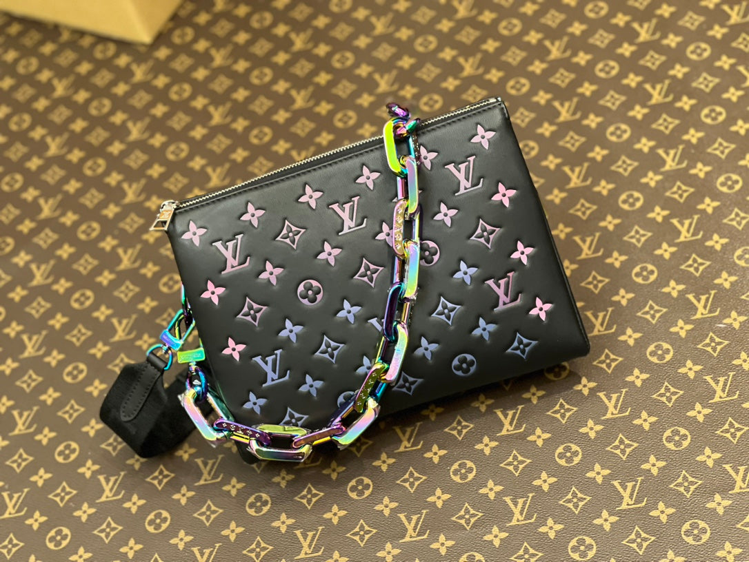 Louis Vuitton Black Monogram Taurillon Leather A7 Pouch with Iridescent Chain