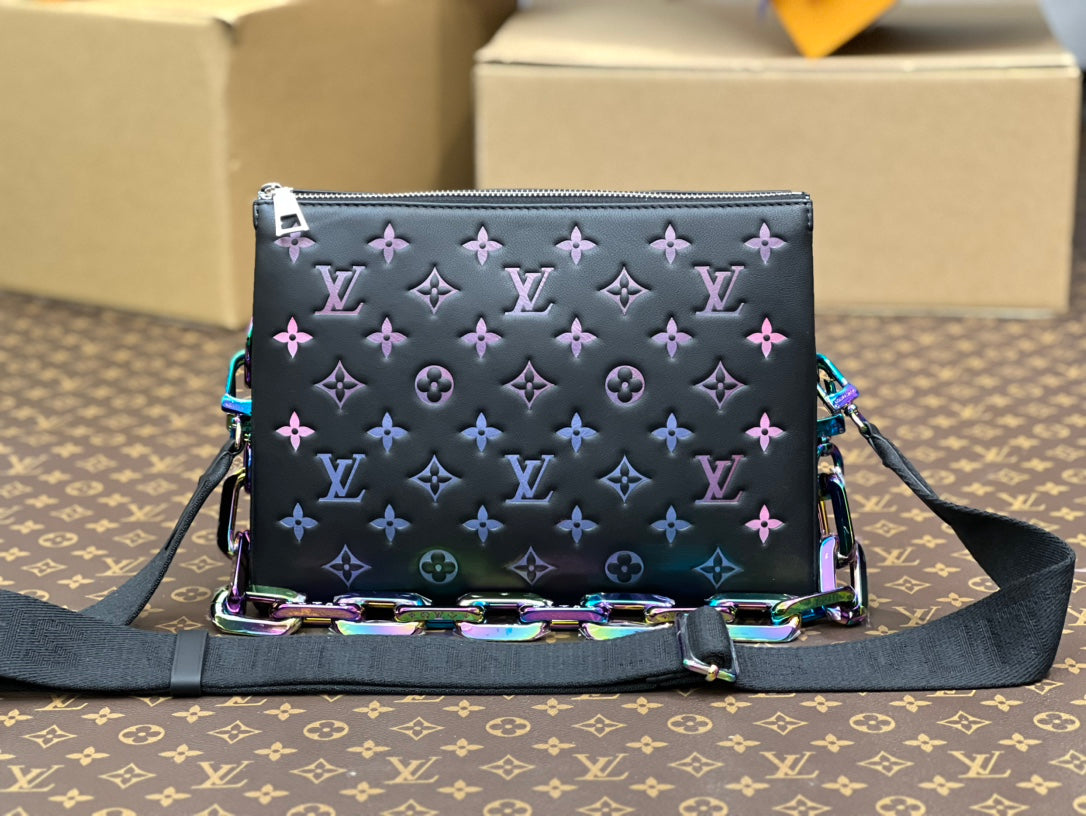 Louis Vuitton Black Monogram Taurillon Leather A7 Pouch with Iridescent Chain