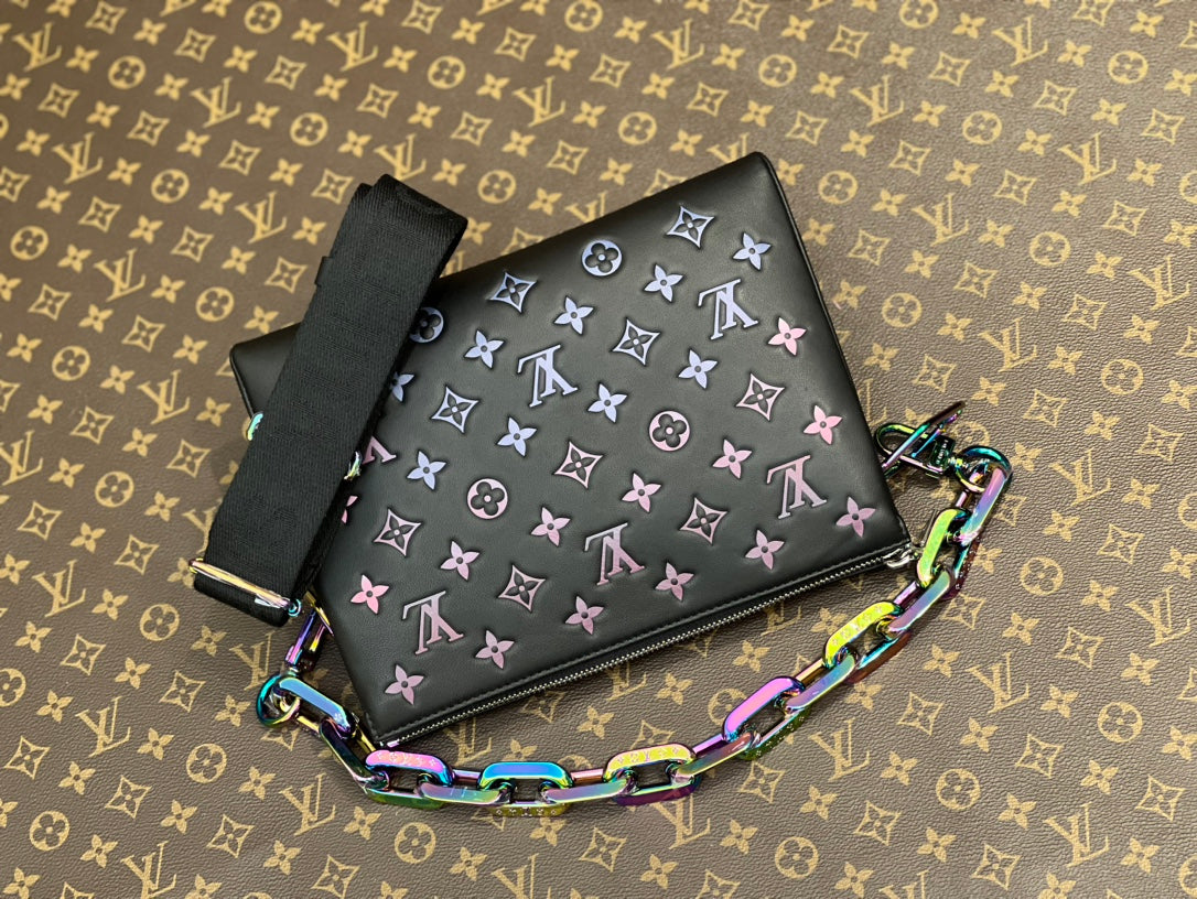 Louis Vuitton Black Monogram Taurillon Leather A7 Pouch with Iridescent Chain