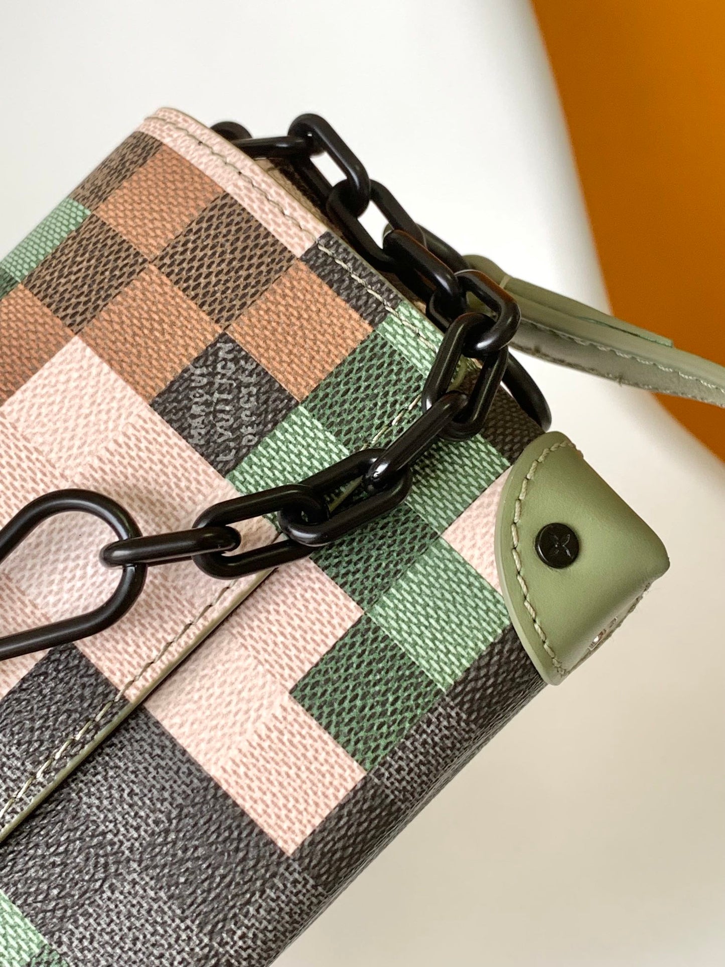 Designer Pixelated Camouflage Mini Soft Trunk Messenger Bag - Green and Khaki
