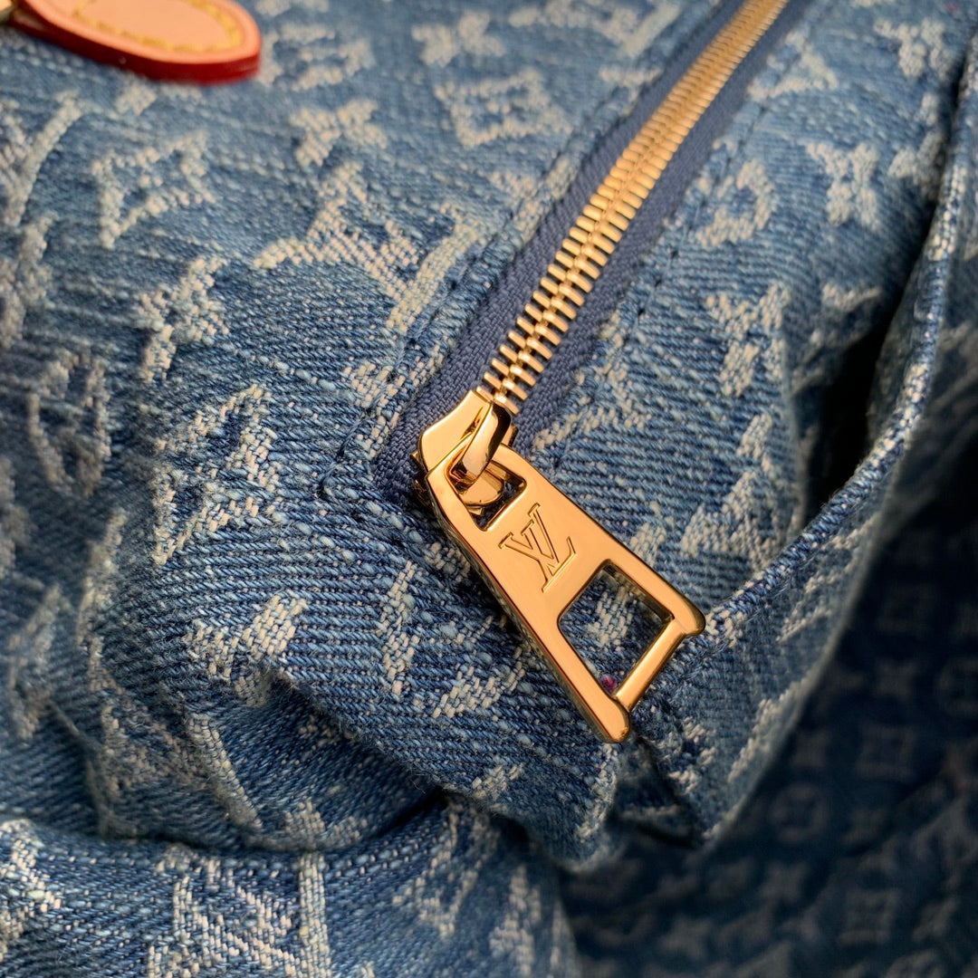 Louis Vuitton Onthego MM Monogram Denim Blue Tote Bag
