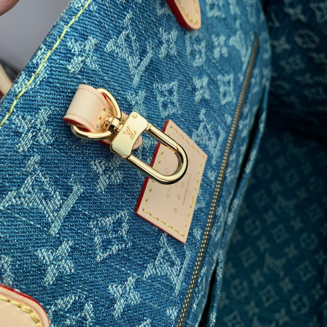 Louis Vuitton Onthego MM Monogram Denim Blue Tote Bag