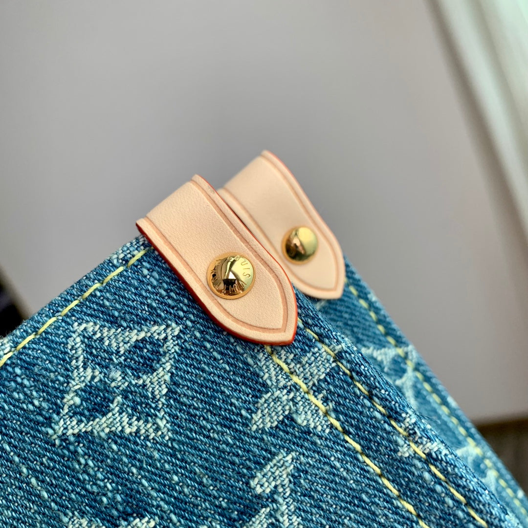 Louis Vuitton Onthego MM Monogram Denim Blue Tote Bag