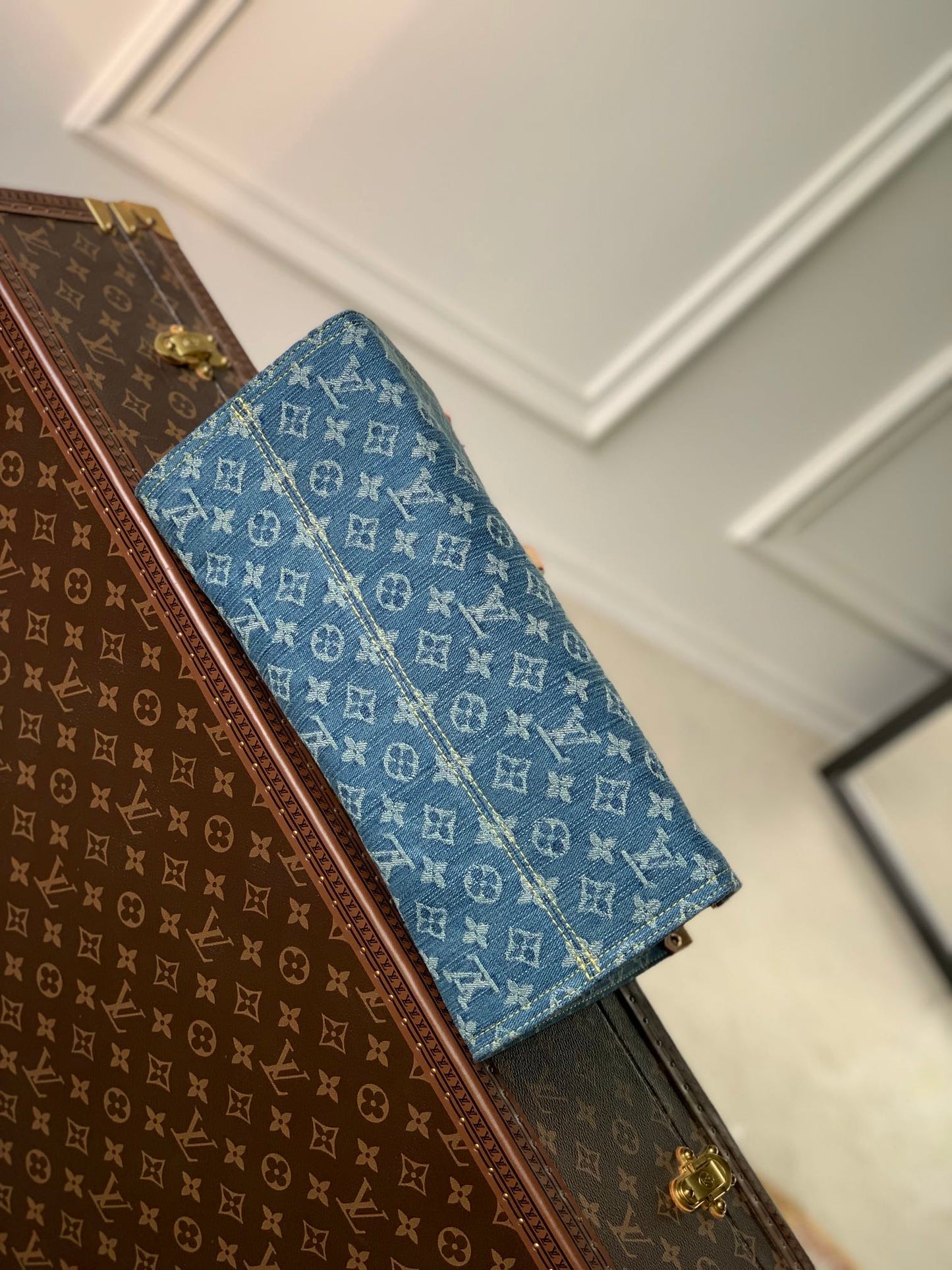 Louis Vuitton Onthego MM Monogram Denim Blue Tote Bag