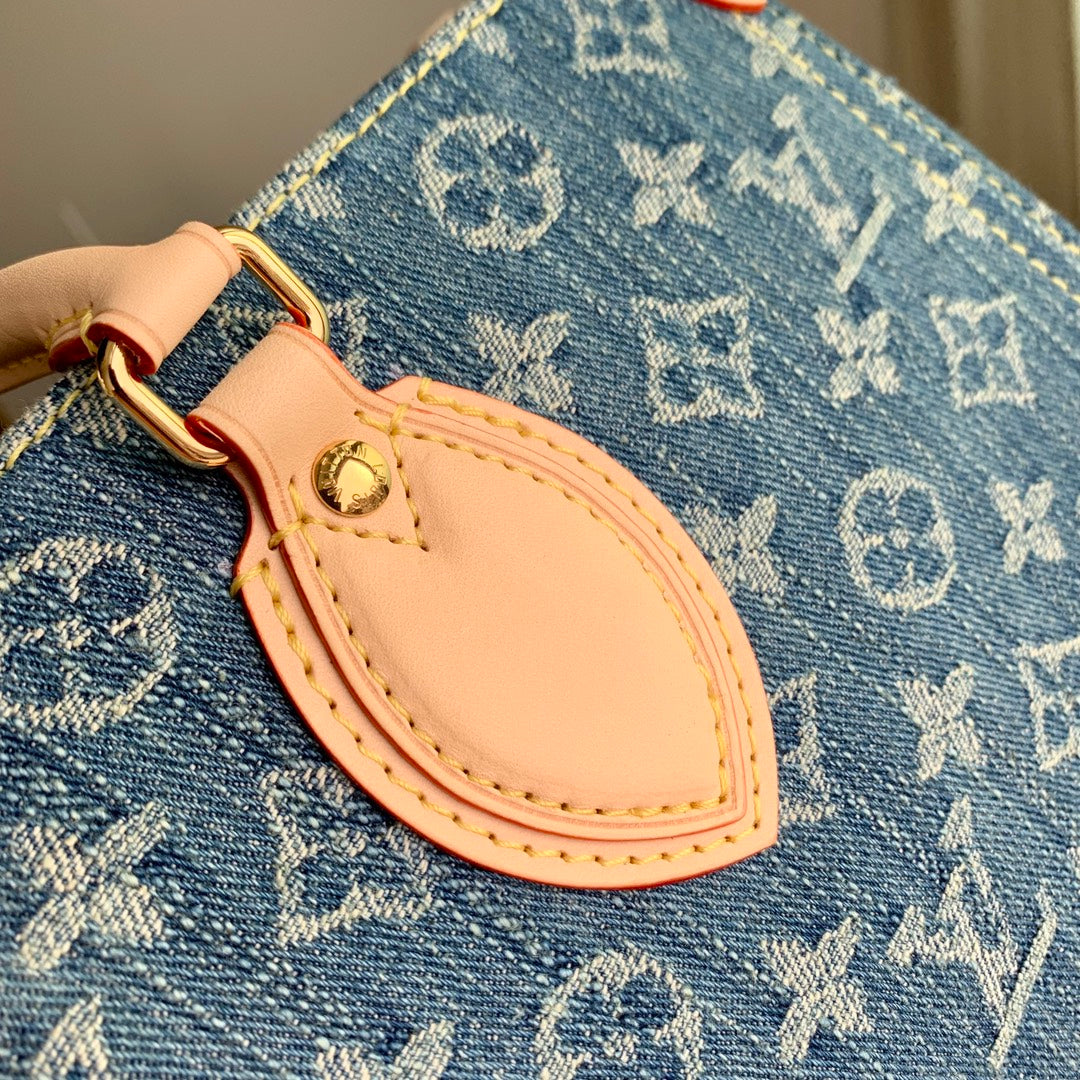 Louis Vuitton Onthego MM Monogram Denim Blue Tote Bag