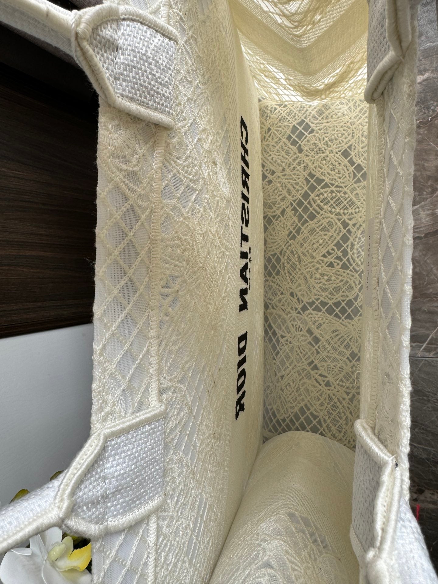 Christian Dior Book Tote Large White Butterfly Embroidery Canvas Bag