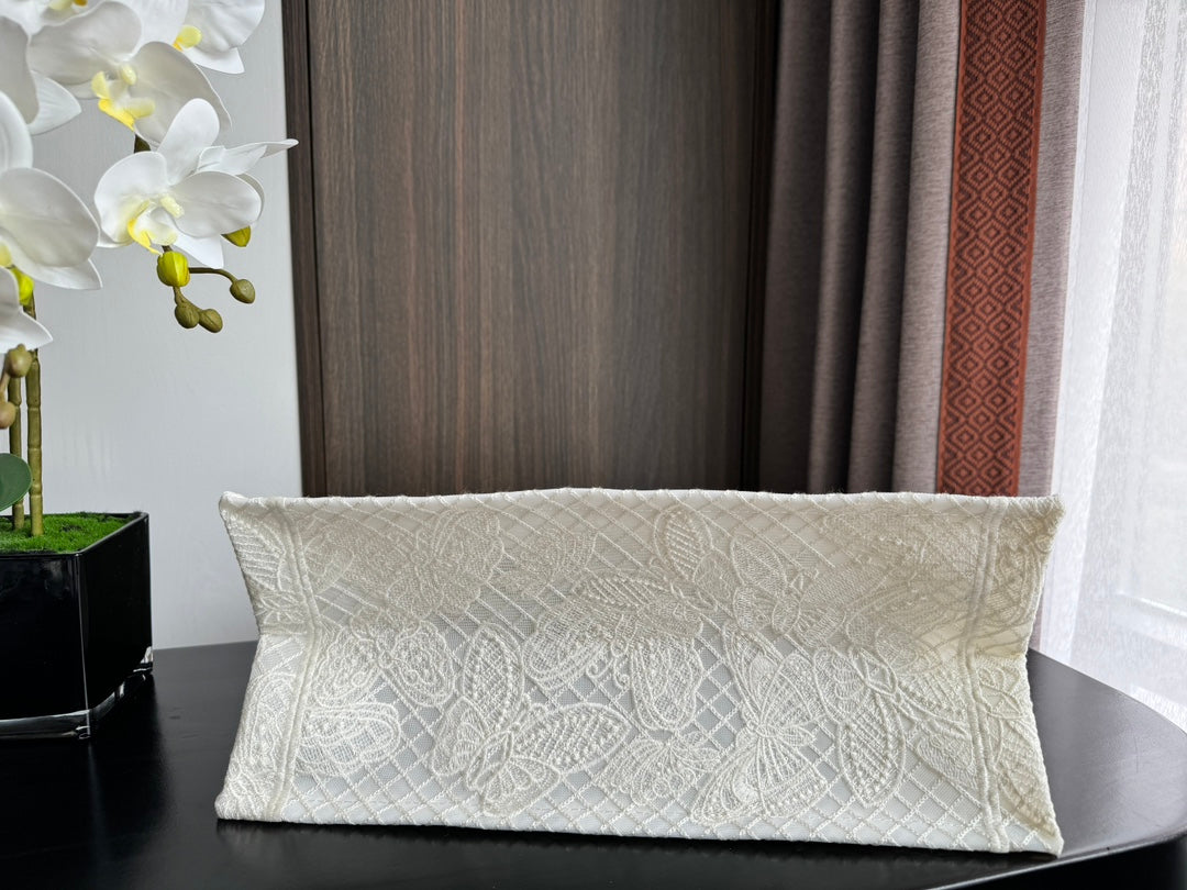 Christian Dior Medium Book Tote - White Canvas with Butterfly Embroidery