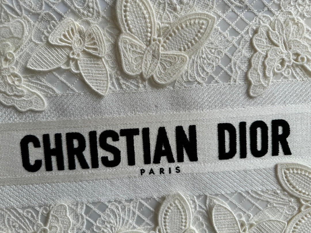Christian Dior Medium Book Tote - White Canvas with Butterfly Embroidery
