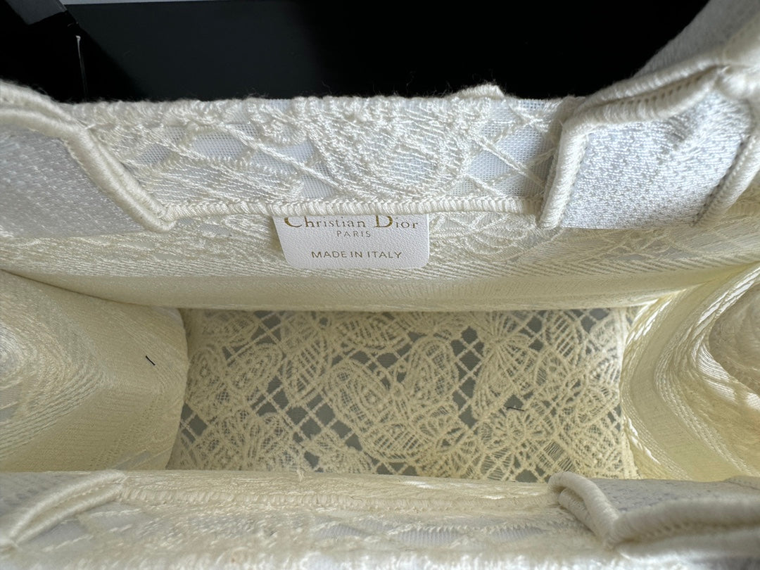 Christian Dior Medium Book Tote - White Butterfly Embroidery Canvas Bag