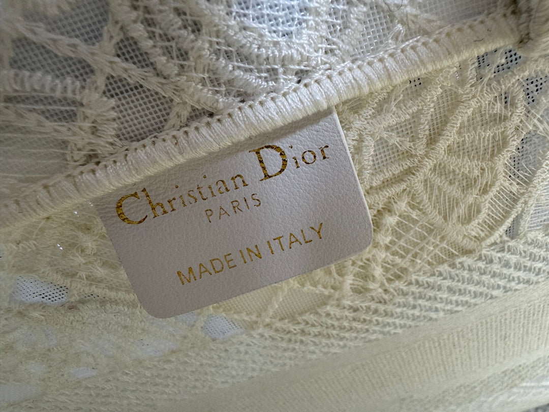 Christian Dior Medium Book Tote - White Butterfly Embroidery Canvas Bag