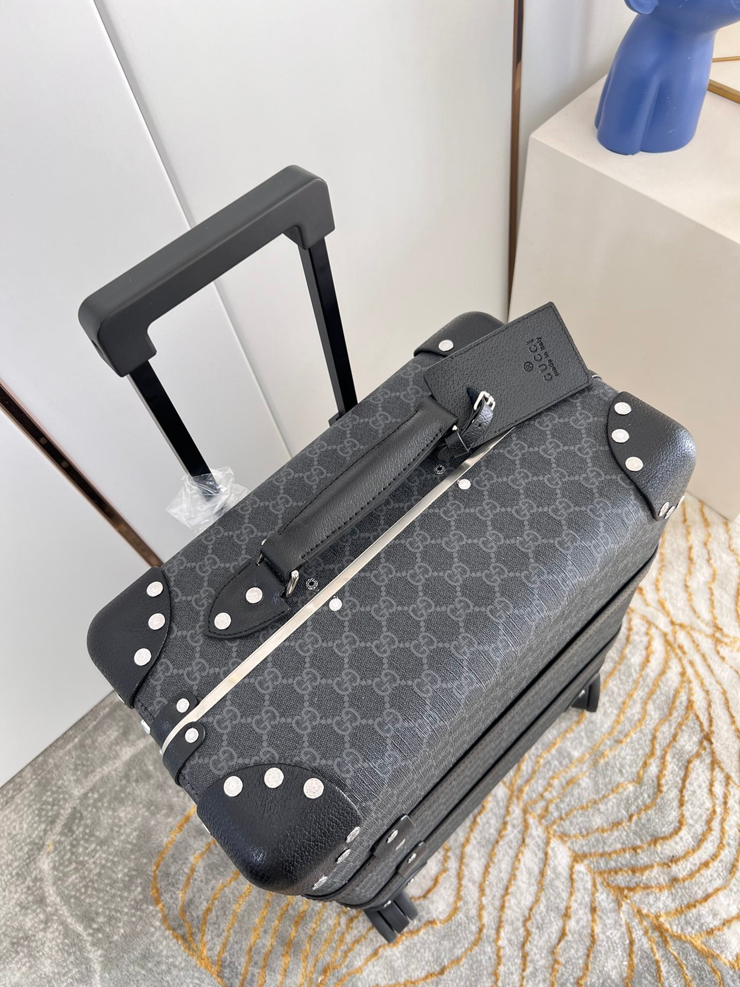 Vintage Monogram Pattern Trunk Suitcase with Spinner Wheels