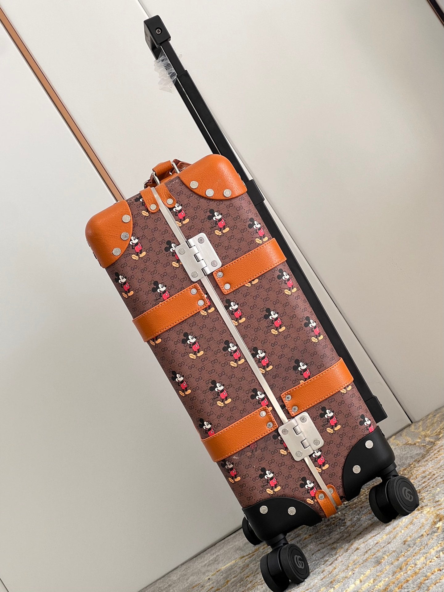Vintage Brown Cartoon Mouse Printed Spinner Suitcase Travel Trunk
