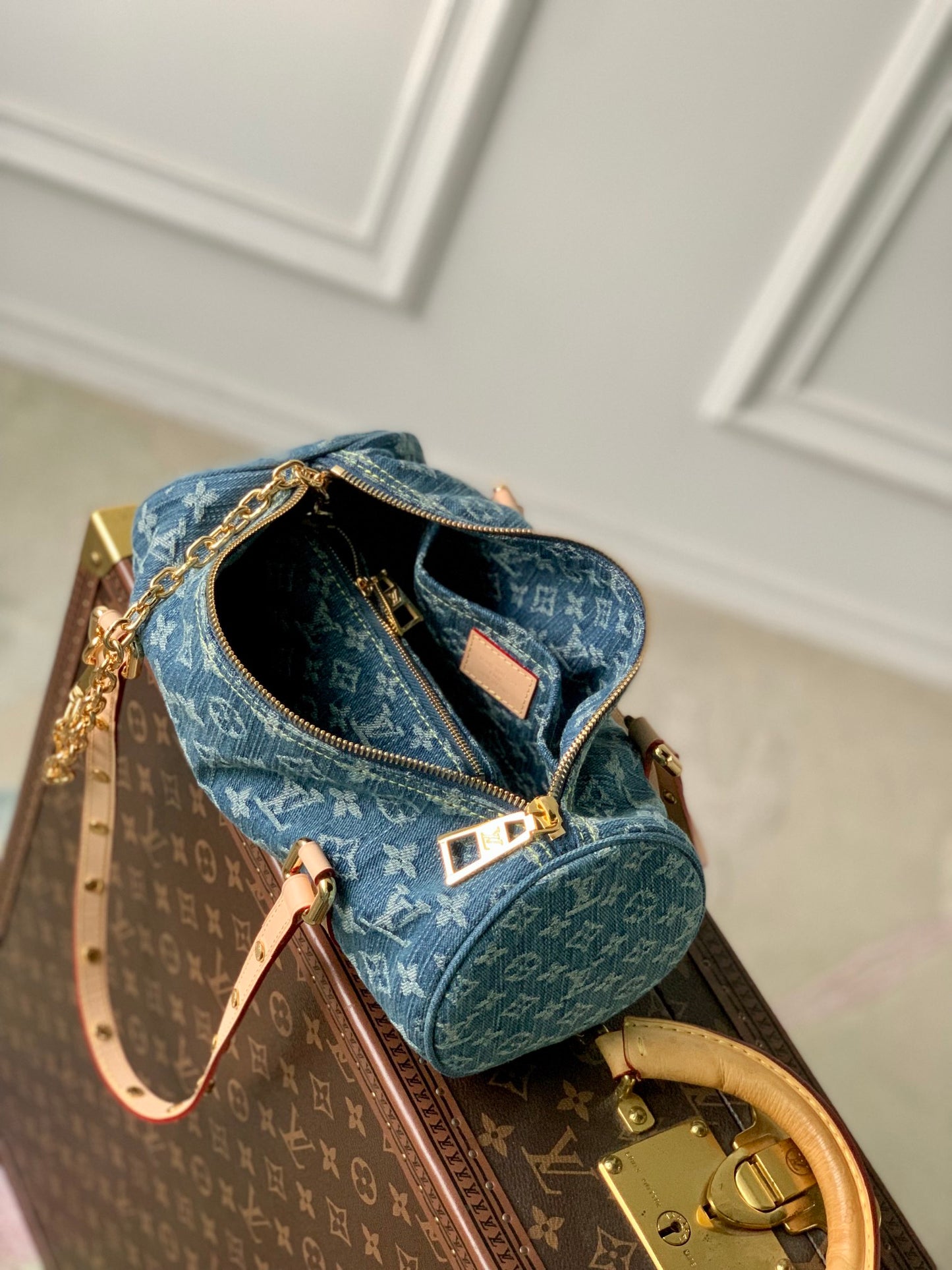 Louis Vuitton Papillon Monogram Denim Shoulder Bag - Blue