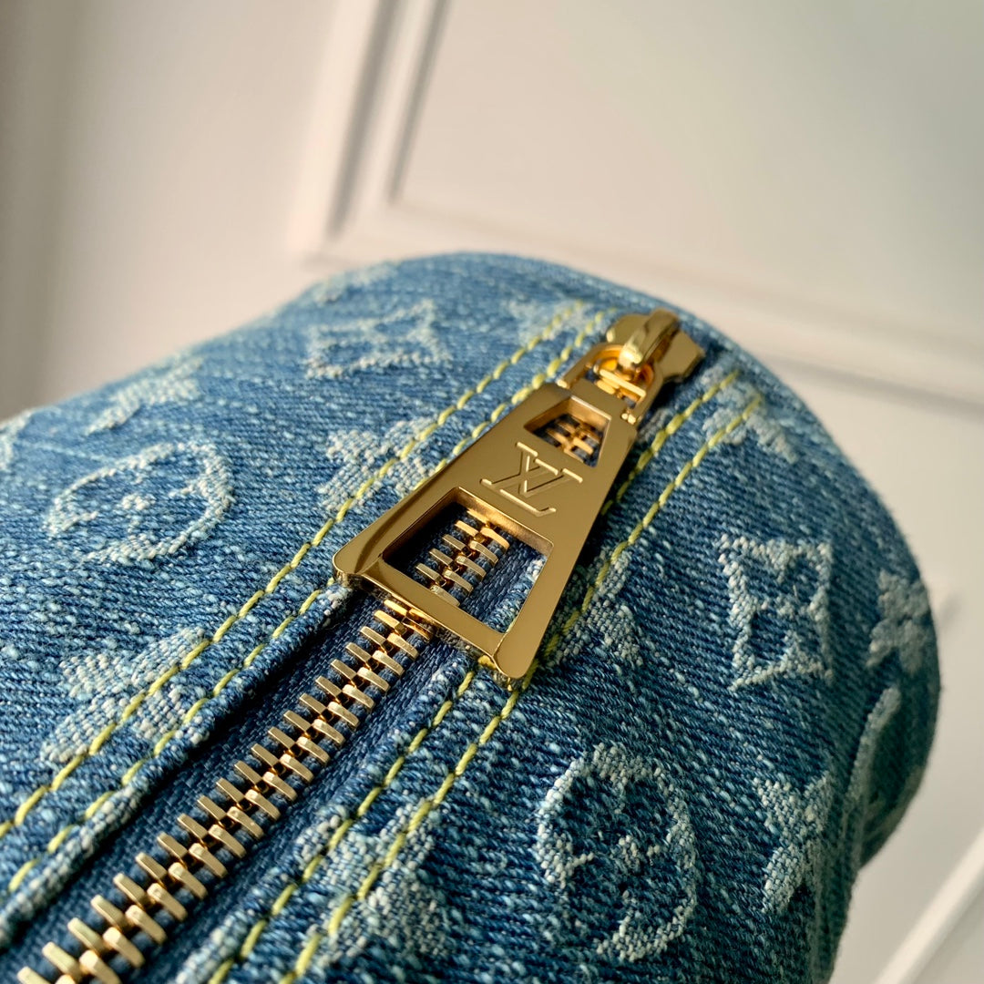 Louis Vuitton Papillon Monogram Denim Shoulder Bag - Blue