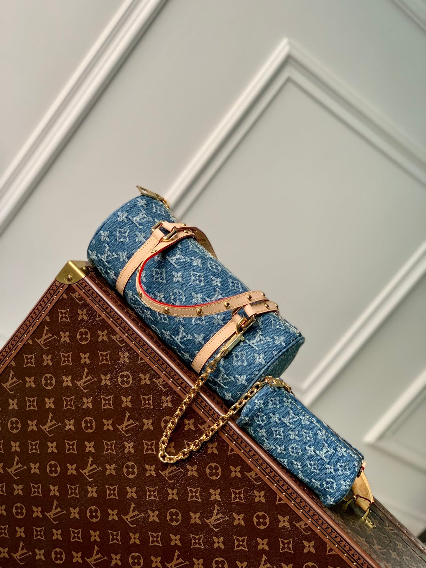 Louis Vuitton Papillon Monogram Denim Shoulder Bag - Blue