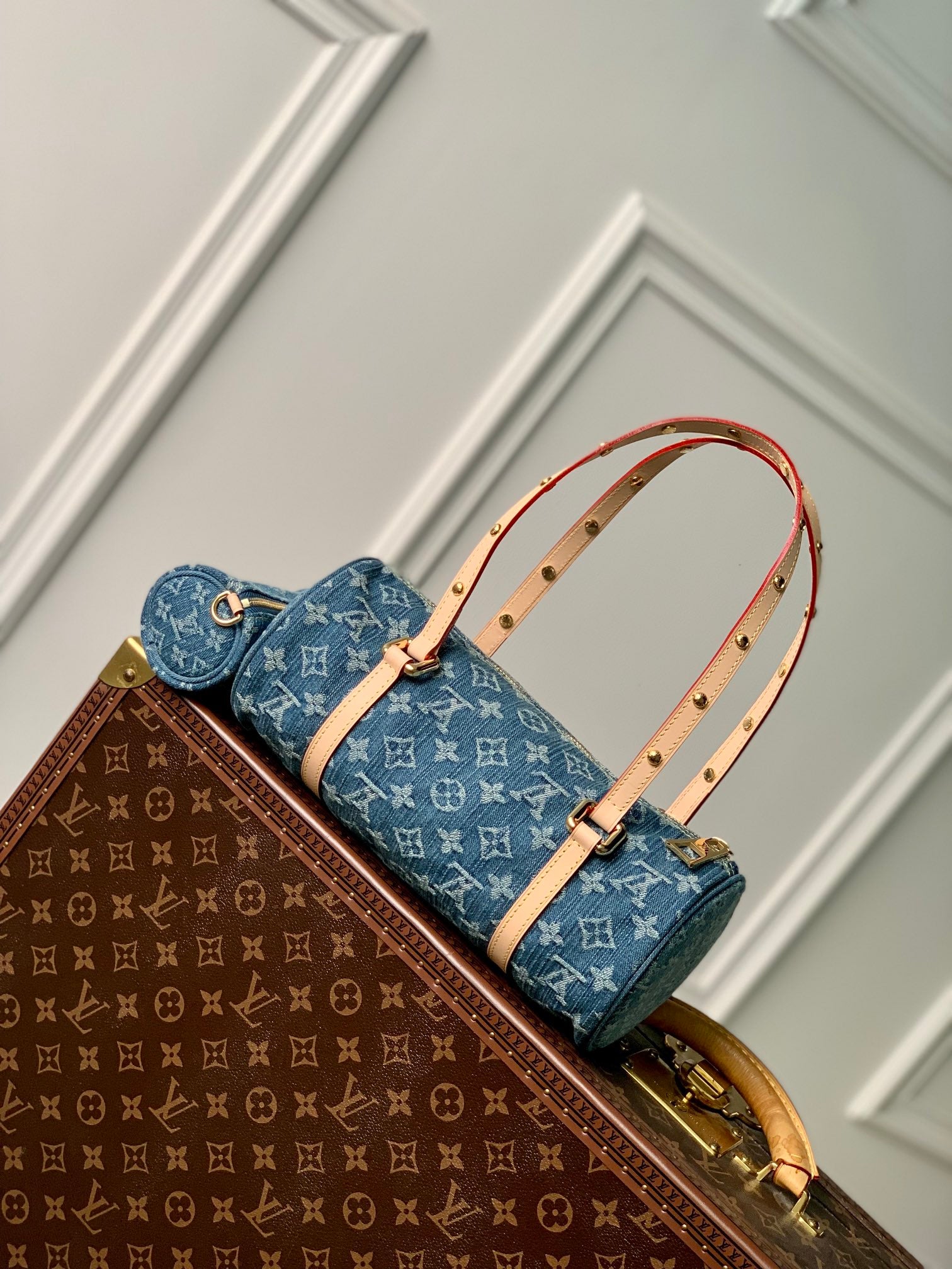 Louis Vuitton Papillon Monogram Denim Shoulder Bag - Blue