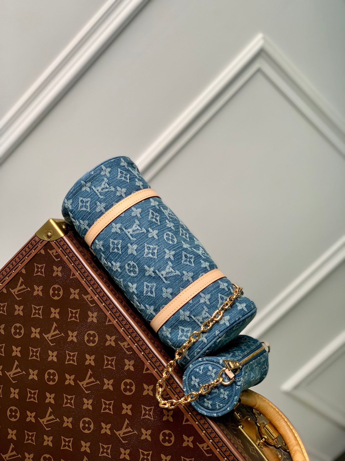 Louis Vuitton Papillon Monogram Denim Shoulder Bag - Blue