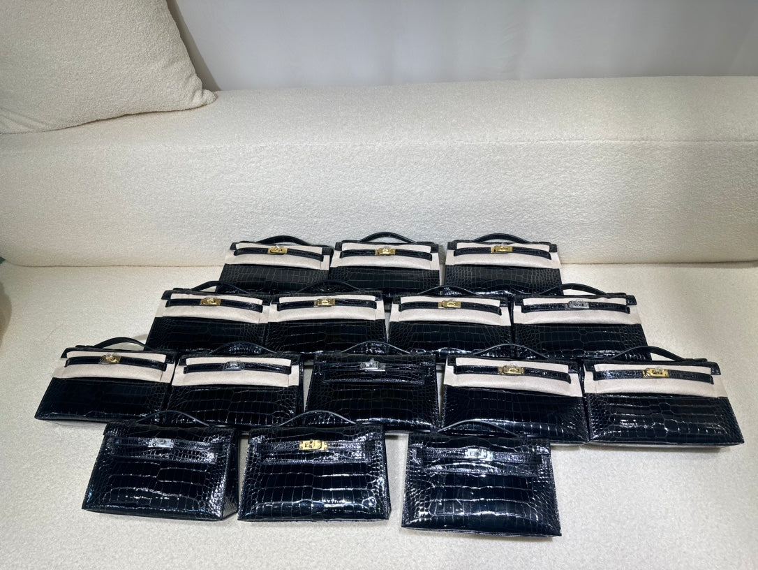 Luxury Designer Style Handbags - Crocodile Pattern &amp; Two-Tone Black/White Top Handle Bags
