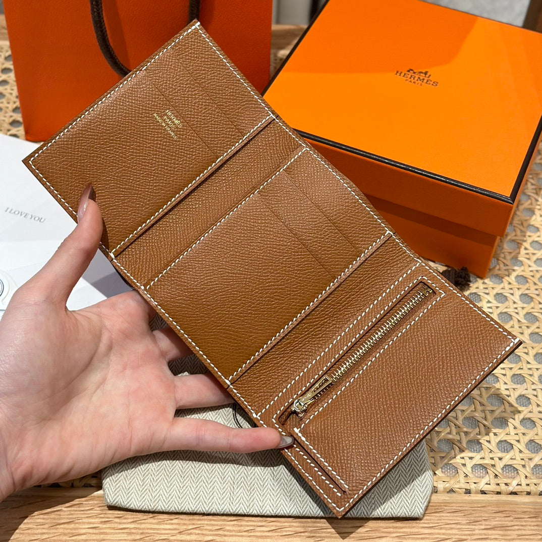 Hermès Bearn Compact Wallet - Gold Epsom Leather with Gold Hardware