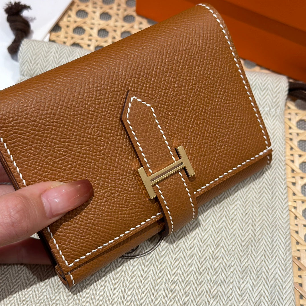 Hermès Bearn Compact Wallet - Gold Epsom Leather with Gold Hardware