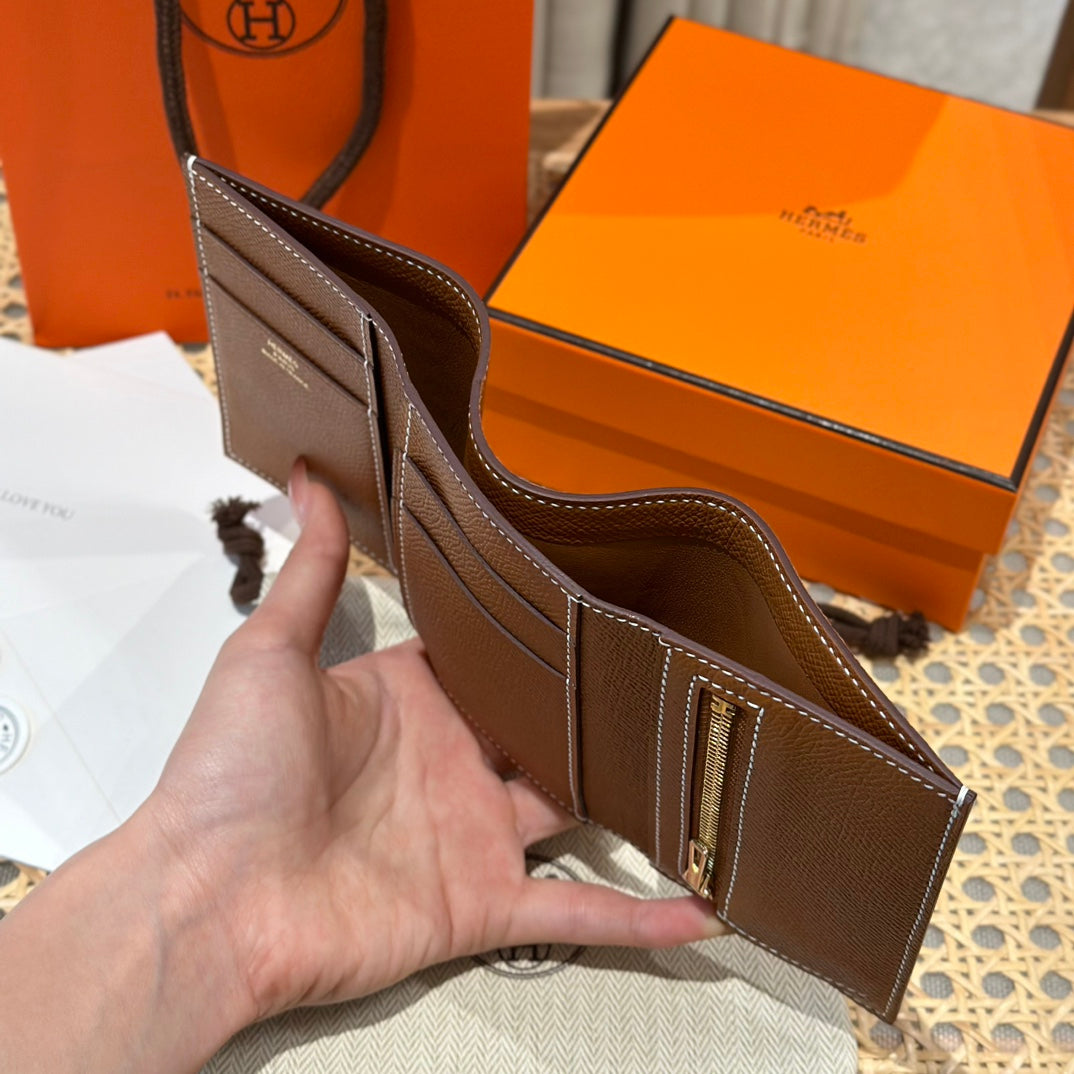 Hermès Bearn Compact Wallet - Gold Epsom Leather with Gold Hardware