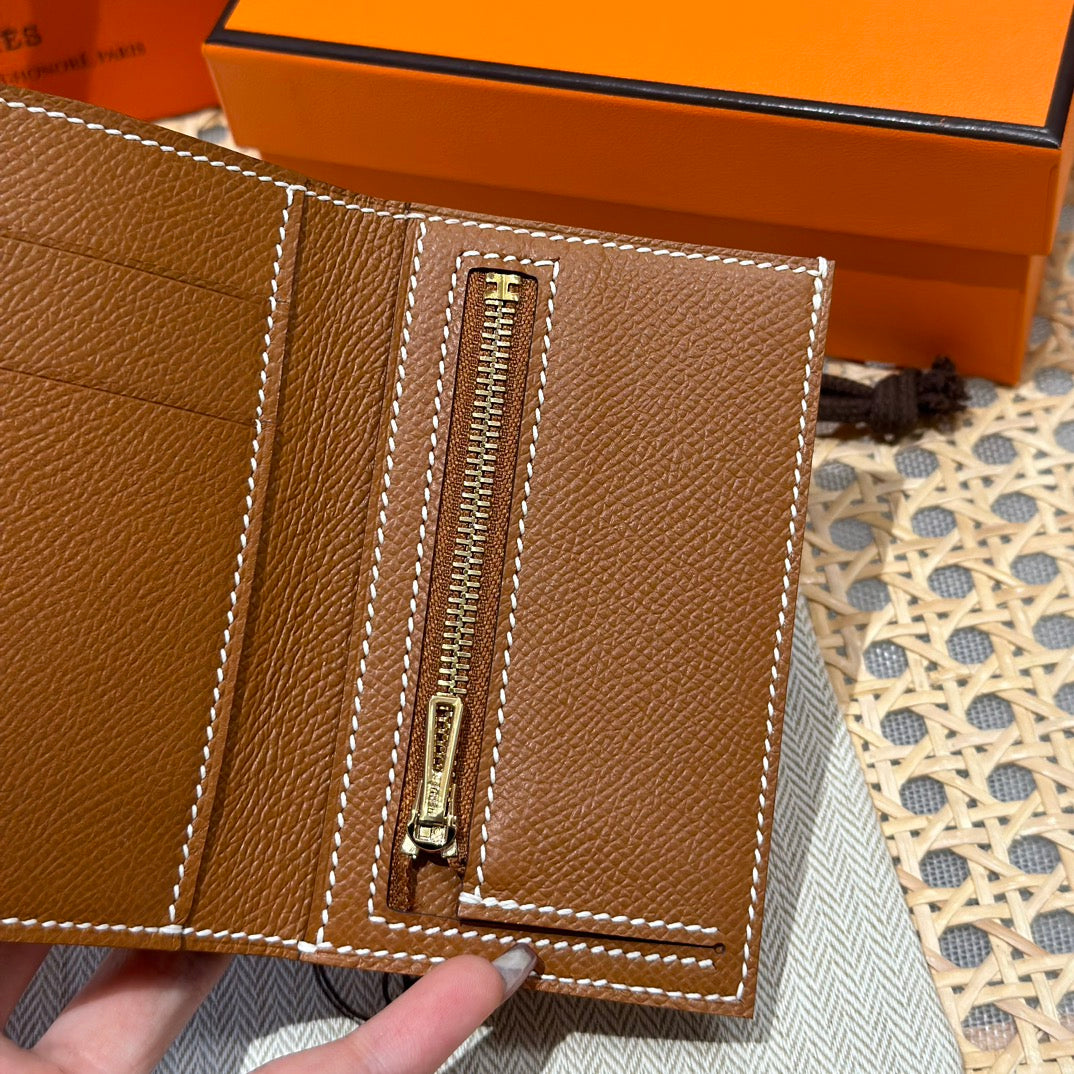 Hermès Bearn Compact Wallet - Gold Epsom Leather with Gold Hardware