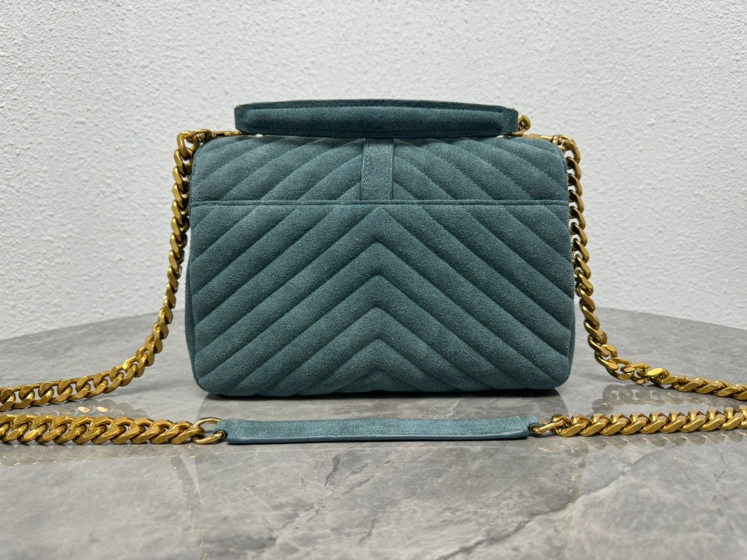 Saint Laurent Medium College Bag in Teal Green Suede with Gold-Tone Hardware